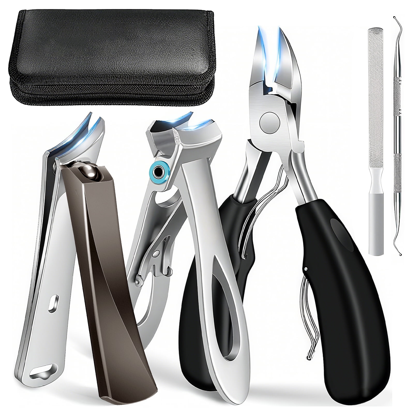 Amaopus 5 Pcs Toenail Clippers Set, Heavy Duty Large Toe Nail Clippers for Men, Thick Nails with Wide Opening, Sharp Ingrown Toenail Clippers, Nail Cutter Long Handle with Slanted Curved Blade
