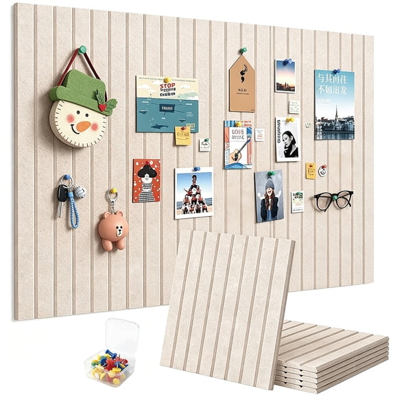 Amaopus 6 Packs Felt Slatted Bulletin Board, Self-Adhesive Panel, 36"x 24" Total Size, Cork Board Alternative, Pin Message Board with 30 Pushpins for Room and Office Decor, Home, Dorm, Oatmeal