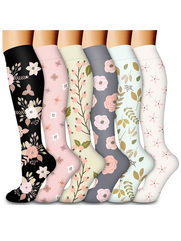 6 Pairs Compression Socks for Men & Women, Breathable Support Socks for Running, Athletic, Travel, Work & Everyday Comfort (S/M)