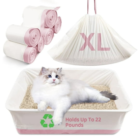 Amaopus 60 Pcs Cat Litter Box Liners, 39'' x 18'' Large Litter Box Liner with Drawstring, Heavy Duty Kitty Litter Bags Liners, 2.2 Mils Thicken Drawstring Bags for Cats Kitties Litter Box