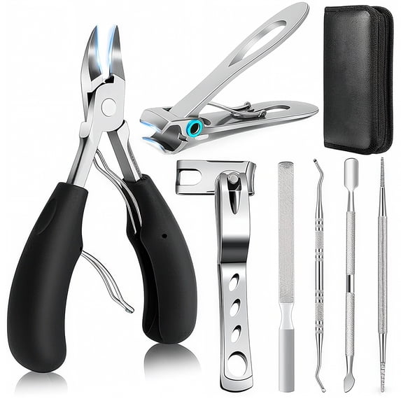 Amaopus 7 Pcs Toenail Clippers Set, Heavy Duty Toe Nail Clippers, Wide Jaw Fingernail Clippers and Angled Head Toenail Clippers for Thick Nail, Professional Nail Clippers for Men, Women