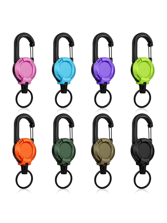 8 Pack Retractable Keychain, Heavy Duty Carabiner Badge Holder, 23 Inch Stainless Steel Cord ID Keychain Holder for Men Women Outdoor Daily Use