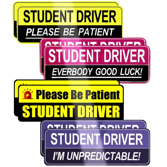 Amaopus 8 Pcs Reflective Student Driver Magnet for Car, Funny Magnetic Bumper Sticker Safety Sign Set, New Driver Stickers Supplies for Novice Drivers, Removable, Water Proof, UV Heat Resistant
