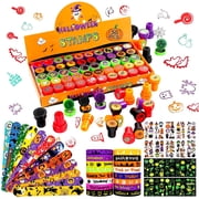 Amaopus 98 Pcs Halloween Party Favors Bulk Toys for Kids, Tattoos Stamps Slap Bracelets Rubber Bracelets Halloween Pinata Stuffers, Trick-or-Treat Goodie Bag Fi