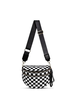 Checkered Crossbody Bag for Women, Nylon Fanny Pack with Adjustable Strap | Spacious Zipper Pockets, Lightweight Water-Resistant Bum Bag Purse & Belt Bag Wallet (Black and White Checkered)