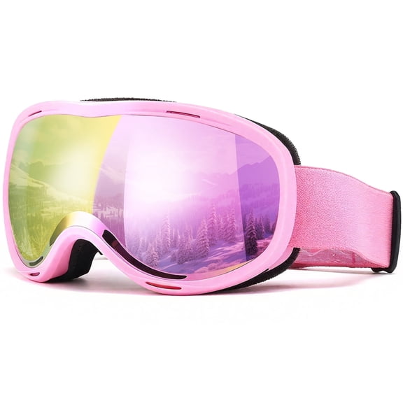 Amaopus Kids Ski Goggles for Boys & Girls, Anti-Fog & UV 400 Protection Snowboard Goggles for Youth Toddler (Age 3-14), OTG Over-Glasses Design for Snow Sports & Skiing Equipment - Pink