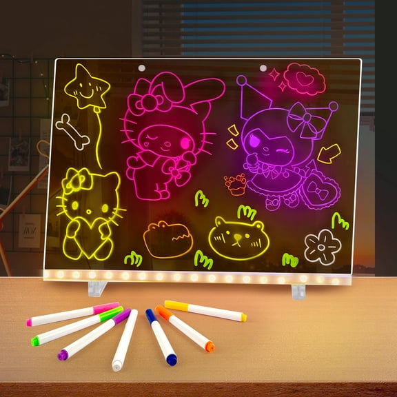 Amaopus LED Note Board with Colors, 13.7x10 inch Light Up Acrylic Message & Drawing Board | 4 Modes & 7 Colors Dry Erase Board with Stand & Hanging Chain | 7 Markers & Spray Bottle