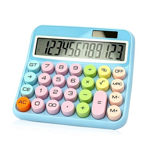 Amaopus Mechanical Switch Calculator with Big Buttons, Blue Cute Calculator for Kids, Solar & Battery Dual Power, 12-Digit Large LCD Display Desktop Calculator for Students, Teachers, Office & School