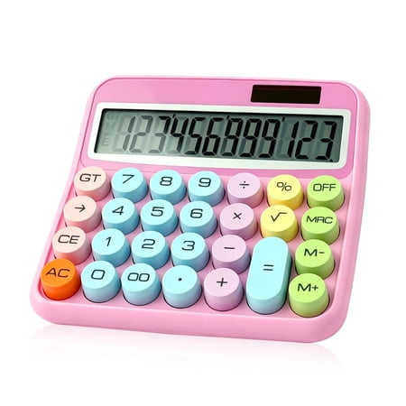 Amaopus Mechanical Switch Calculator with Big Buttons, Pink Cute Calculator for Kids, Solar & Battery Dual Power, 12-Digit Large LCD Display Desktop Calculator for Students, Teachers, Office & School
