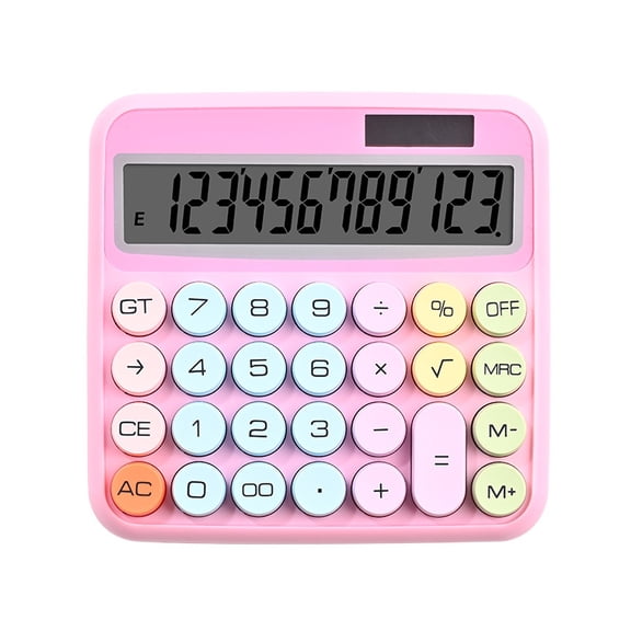 Amaopus Mechanical Switch Calculator with Big Buttons, Pink Cute Calculator for Kids, Solar & Battery Dual Power, 12-Digit Large LCD Display Desktop Calculator for Students, Teachers, Office & School