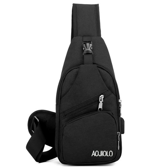 Amaopus Crossbody Sling Bag for Men Women, 13" Crossbody Backpack with USB Charg Port | Lightweight Chest Shoulder Bag for Travel, Hiking, Running | Multi-Compartment Sport Daypack with Pocket, Black