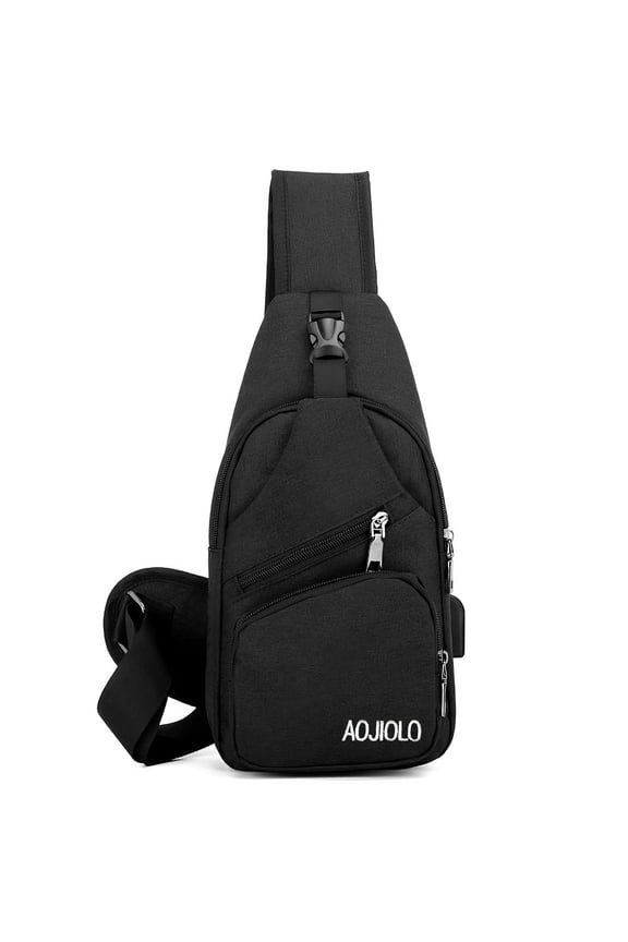 Crossbody Sling Bag for Men Women, 13" Crossbody Backpack with USB Charg Port | Lightweight Chest Shoulder Bag for Travel, Hiking, Running | Multi-Compartment Sport Daypack with Pocket, Black