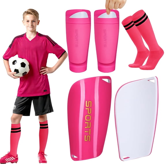 Amaopus Soccer Shin Guards for Kids Youth, 3-in-1 Toddler Shin Pads Set with Sleeves and Long Soccer Socks for Age 3-5 Boys & Girls, Protective Lightweight Soccer Equipment for Playing Training, Pink