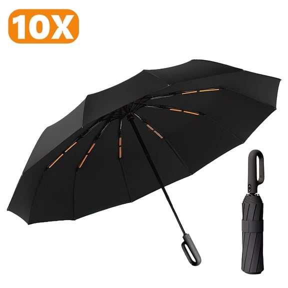 Amaopus Travel Folding Umbrella, 10 Ribs Automatic Open, Lightweight Compact Portable Backpack Car Parasol Outdoor, Sun/Rain, Anti 99 UV Protection UPF 50, Men Women Carabiner Handle Design
