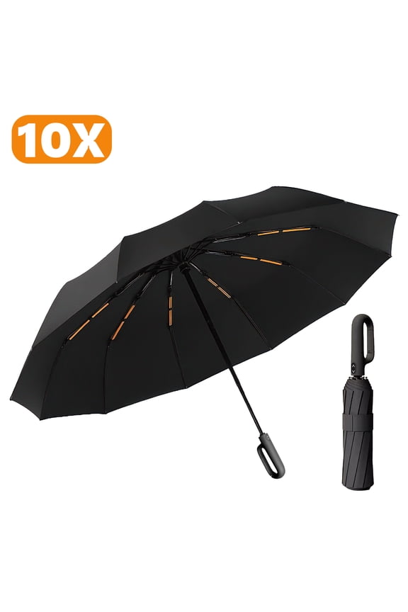 Travel Folding Umbrella, 10 Ribs Automatic Open, Lightweight Compact Portable Backpack Car Parasol Outdoor, Sun/Rain, Anti 99 UV Protection UPF 50, Men Women Carabiner Handle Design