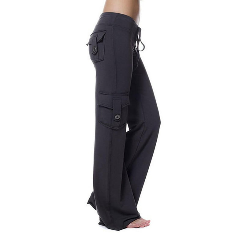Amaping Capris for Women Drawstring Stretch Waist Workout Pants Pockets  Leggings Athletic Fitness Running Capris Cargo Pants
