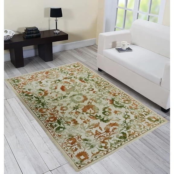 Amar Carpets DIP DYED FLORAL Handmade Woolen Carpet for Living Room | Luxurious Wool Rug | Classic Handmade Floor Rug | Non-slip Handmade Carpet