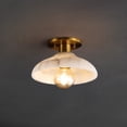 thumbnail image 1 of JONATHAN Y Amara 10" 1-Light Mid-Century Classic Alabaster/Iron LED Semi Flush Mount, White/Brass Gold, 1 of 10