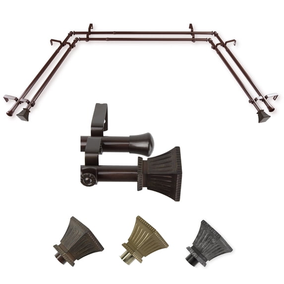Amara 13/16" Bay Window Double Curtain Rod 20"-36", 38"-72" - Cocoa