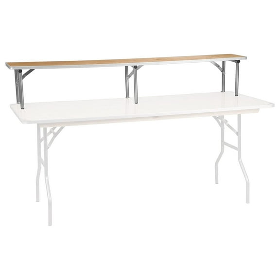 Amara 72" x 12" x 12" Birchwood Bar Top Riser with Folding Silver Legs, Wooden Foldable and Portable Riser for Event and Bar Tables