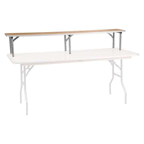 Amara 72" x 12" x 12" Birchwood Bar Top Riser with Folding Silver Legs, Wooden Foldable and Portable Riser for Event and Bar Tables