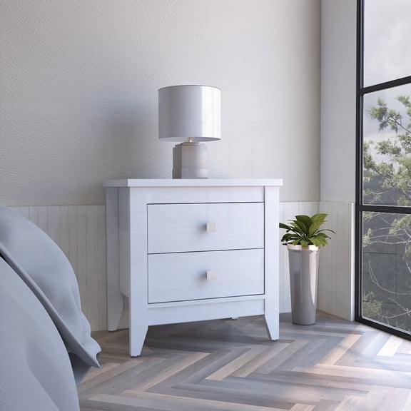 Amara End Table - Two 15.9-Inch Wide Drawers, Four Legs, White - Functional for Any Room
