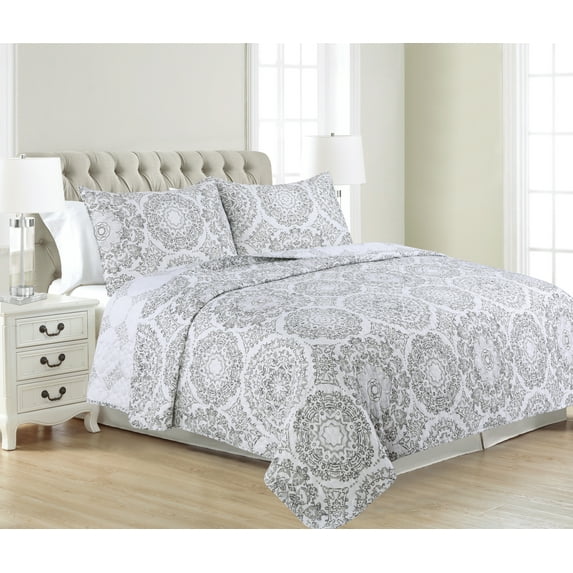 Amara Grey 3-piece Quilt Set Full/Queen