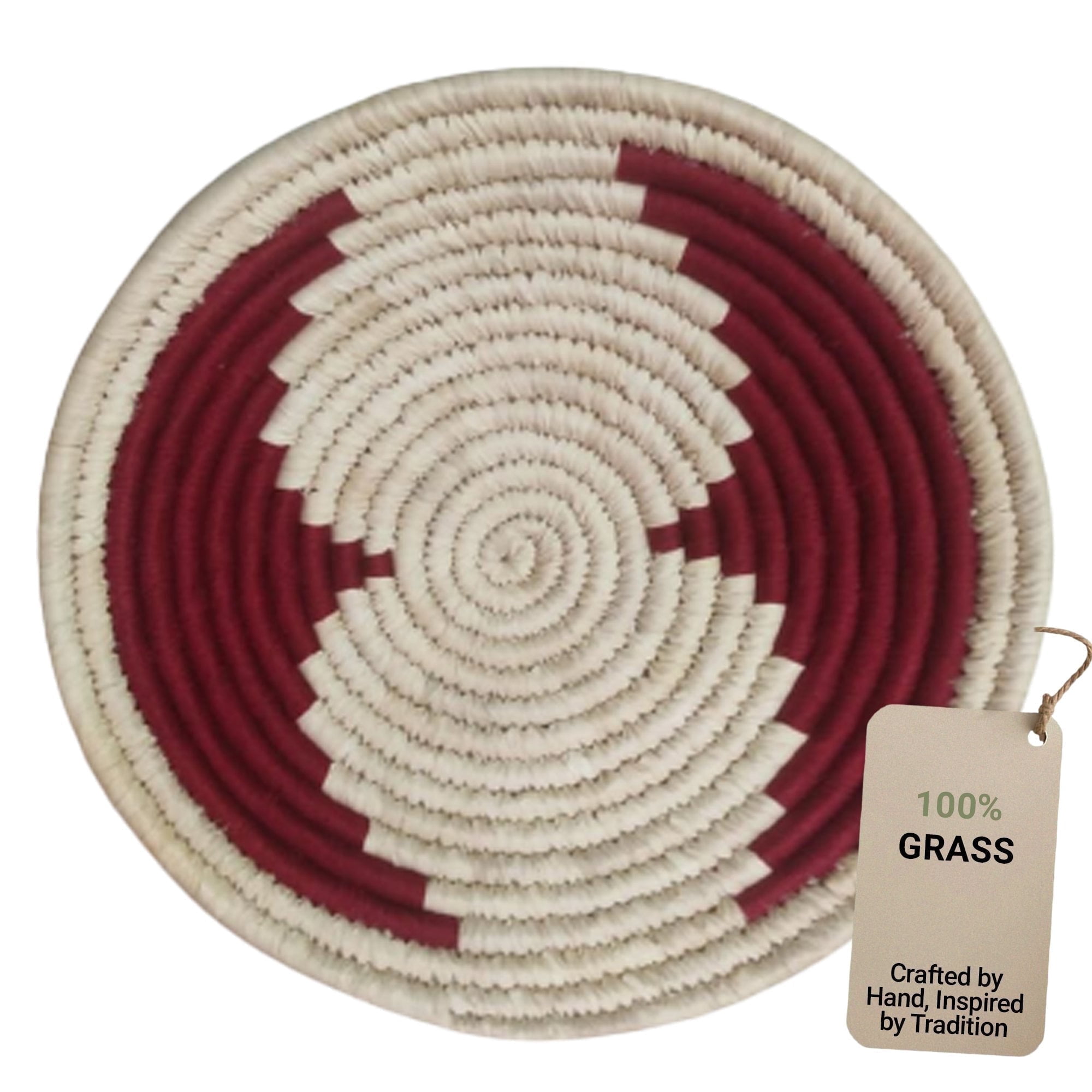 Wicker Village Handmade Large Round 12" Red Woven Basket, Natural Grass