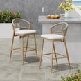 thumbnail image 1 of Amara Modern Outdoor Patio Barstools, Aluminum Frame, Scallop-Shaped Backrest, Maple, Set of 2, 1 of 10
