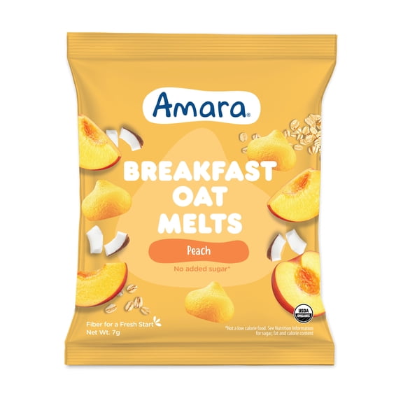 Amara Organic Breakfast Oat Melts Peach Baby Snack, No Added Sugar, Stage 2, 7g
