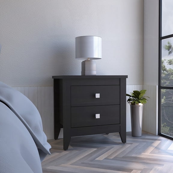 Amara Two-Drawer Black Nightstand with Easy Assembly