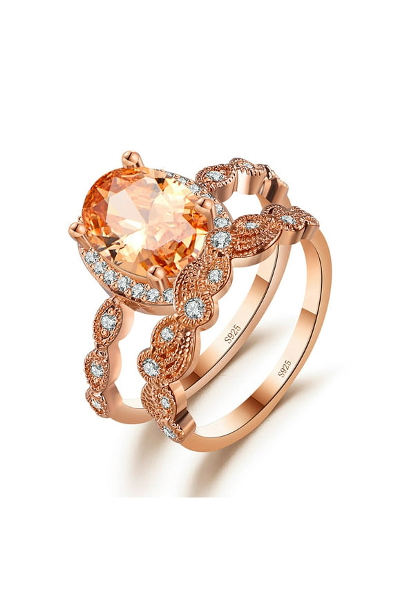 Amara Wedding Ring Set for Women Sterling Silver Cz Engagement Ring Wedding Band Ginger Lyne Collection