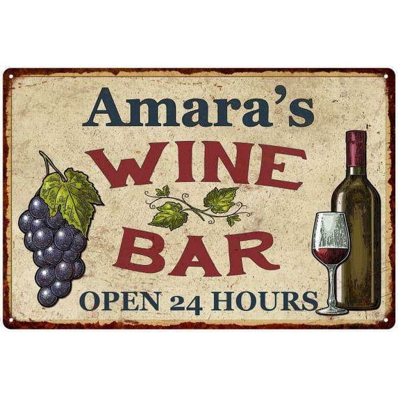 Amara's Rustic Wine Bar Sign Wall Décor Kitchen Gift 8 x 12 Matte Finish Metal 108120056318
