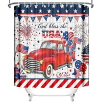 Amarainy 4th of July Independence Day Truck God Bless The USA Shower Curtain for Bathroom American Blue and Red Flag Stars Home Bathtub Decor Fabric Waterproof Shower Curtain 72x72 inch