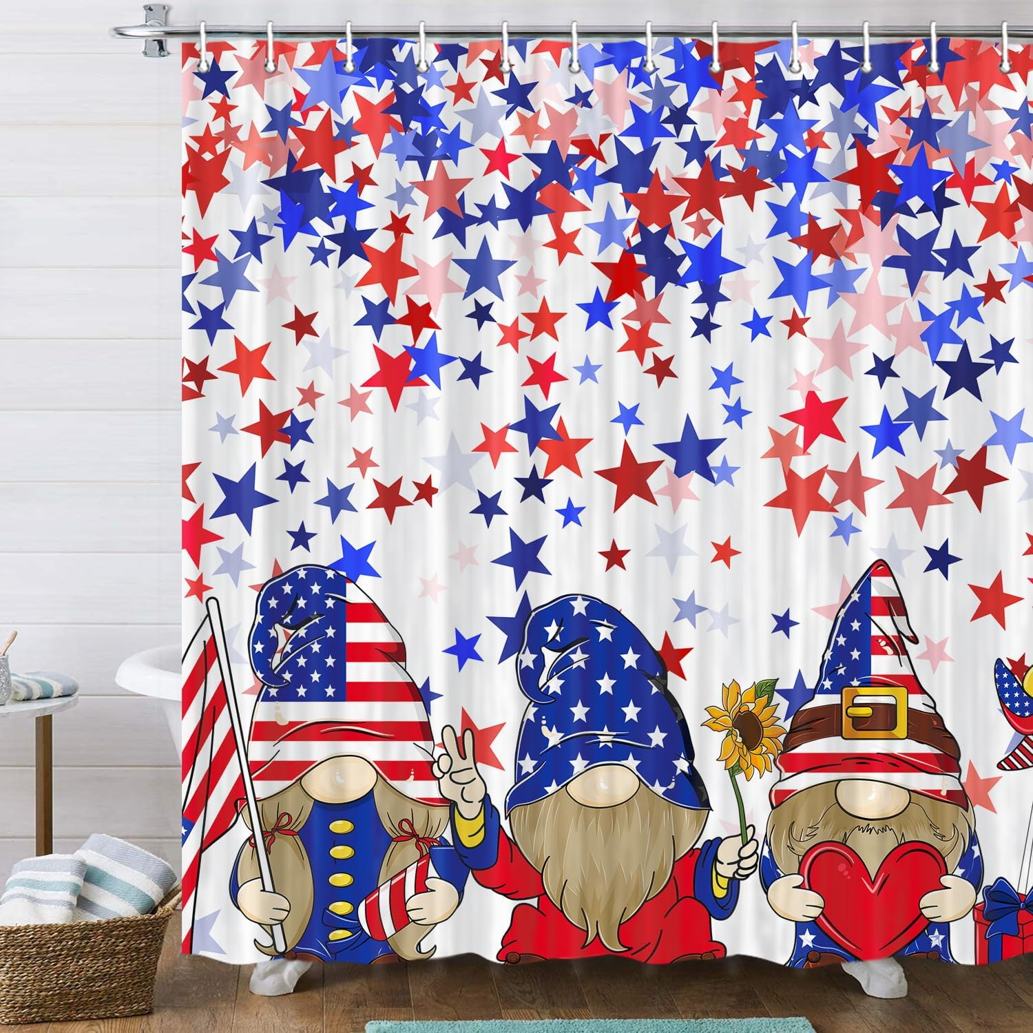 Whaline 12-Pack Patriotic Stars Shower Curtain Hooks - Red, White & Blue 4th Of July Decor, Resin With Metal Hooks For Bathroom, Living Room - View #4