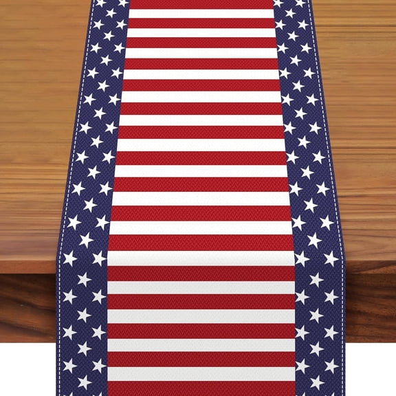 Amarainy American Flag Table Runner 13 x 72 inch, Patriotic Stars and Stripes Pattern Table Runner for 4th of July, Memorial Day Home, Party, Kitchen,Dining Decorations