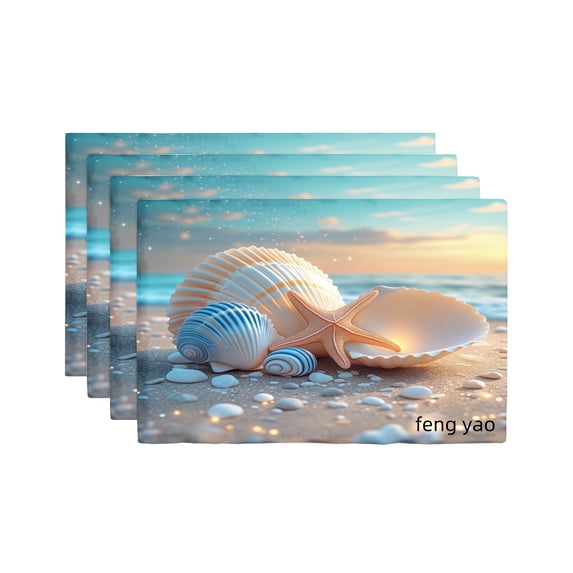 Amarainy Beach Shell Sunset Scene Linen Table Mats Set of 4 for Home Kitchen Table Decor 12x18 inch