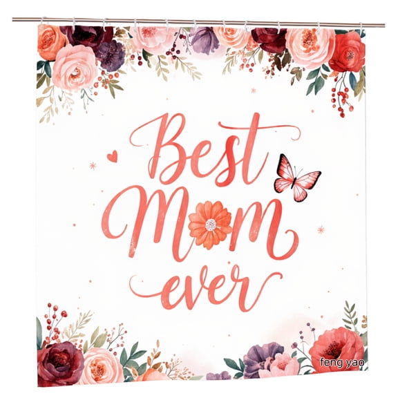 Amarainy Best Mom Ever Floral Polyester Shower Curtain For Home Bathroom Bath Tub Decoration 72x72 inch