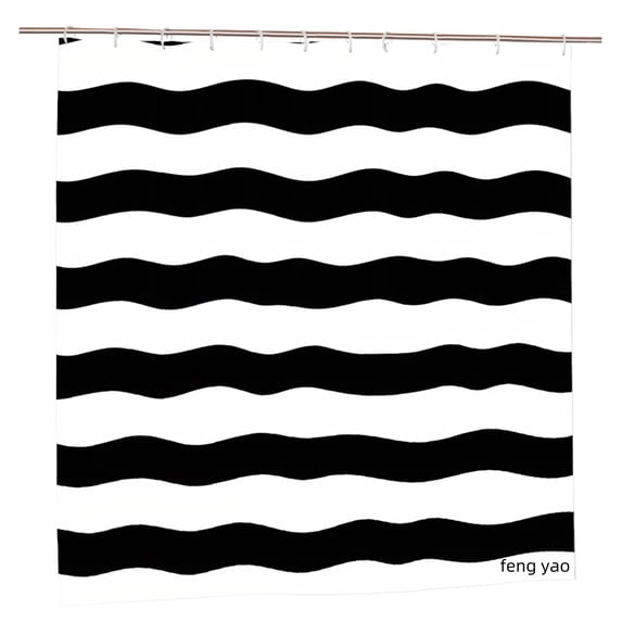 Amarainy Black And White Wavy Stripe Polyester Shower Curtain For Home Bathroom Bath Tub Decoration 72x72 inch