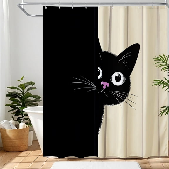Amarainy Black Cat Shower Curtain 72x72 Inch Bathroom Shower Curtain Cat Silhouette Printed Fabric Curtain with Hooks Modern Decor