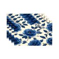 thumbnail image 1 of Amarainy Blue Rose Pattern Linen Table Mats Set Of 4 For Home Kitchen Table Decor 12x18 inch, 1 of 5