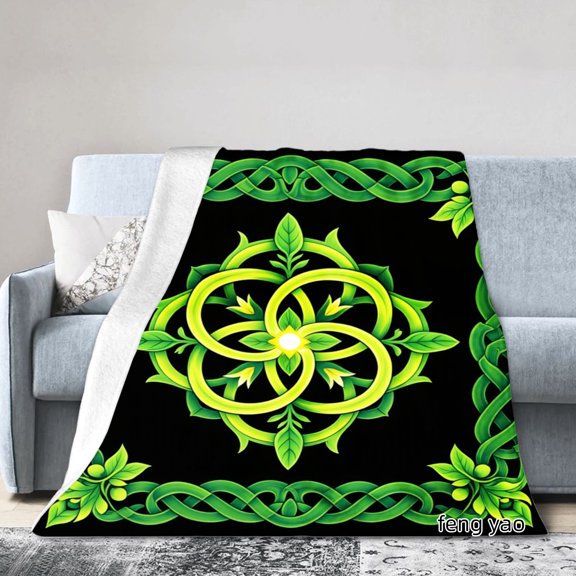 Amarainy Celtic Green Leaf Mandala Design Fleece Throw Blanket For Winter Gift Home Sofa Bed Decoration 40x50 inch