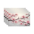 thumbnail image 1 of Amarainy Cherry Blossom Floral Design Linen Table Mats Set of 4 for Home Kitchen Table Decor 12x18 inch, 1 of 5