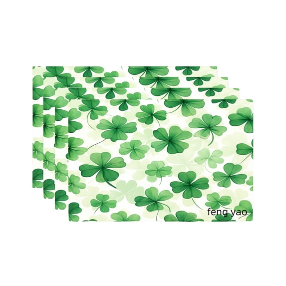 Amarainy Clover Pattern Green Table Mats Set Of 4 For Home Kitchen Table Decor 12x18 inch
