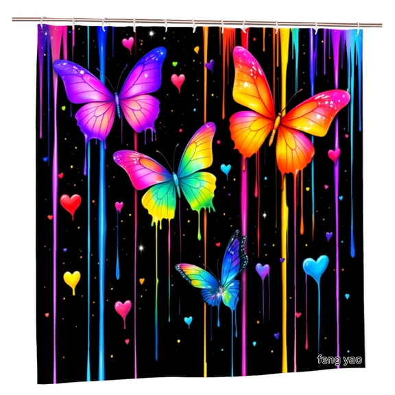 Amarainy Colorful Butterflies And Hearts Polyester Shower Curtain For Home Bathroom Bath Tub Decoration 72x72 inch