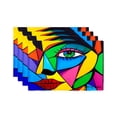 thumbnail image 1 of Amarainy Colorful Geometric Face Art Design Linen Table Mats Set Of 4 For Home Kitchen Table Decor 12x18 inch, 1 of 5