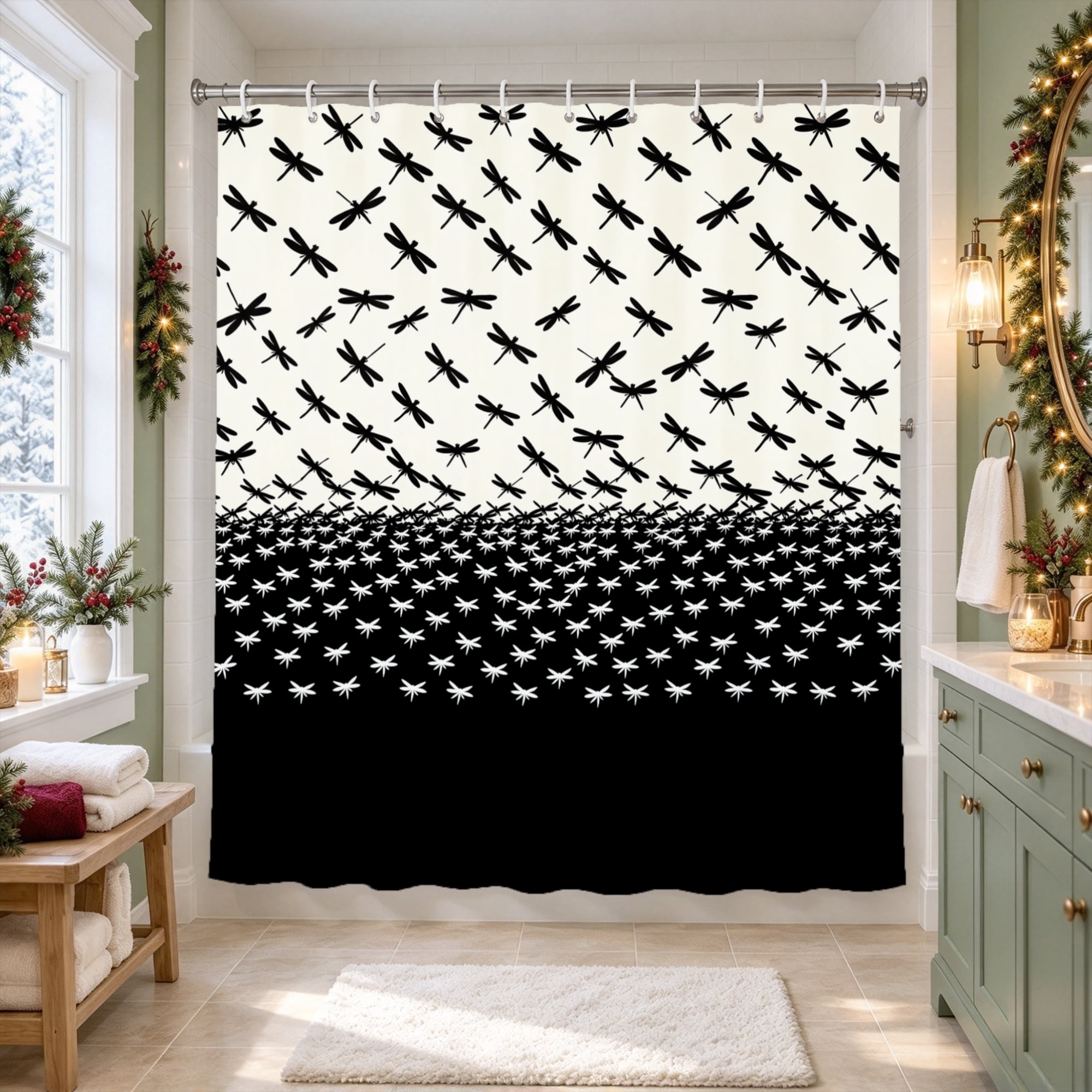 Baby Three Insect Amarainy Dragonfly Shower Curtain Black and White Swarm Insects Pattern ...