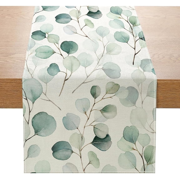 Amarainy Eucalyptus Leaves Table Runner 13x72 Inch Seasonal Spring Summer Green Plant Kitchen Dinning Table Decoration for Indoor Outdoor Birthday Home Party Decor