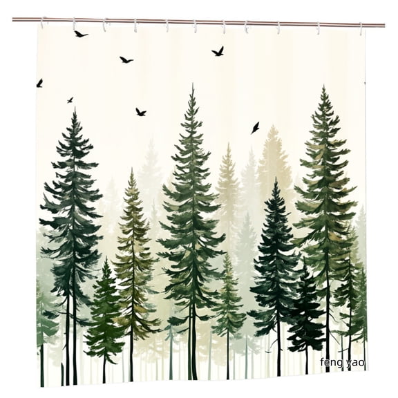 Amarainy Forest Trees And Birds Polyester Shower Curtain For Home Bathroom Bath Tub Decoration 72x72 inch
