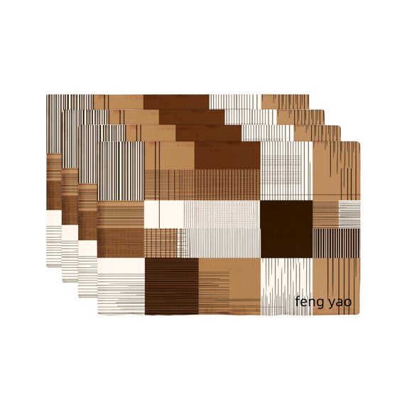 Amarainy Geometric Brown And Beige Patchwork Design Linen Table Mats Set Of 4 For Home Kitchen Table Decor 12x18 inch